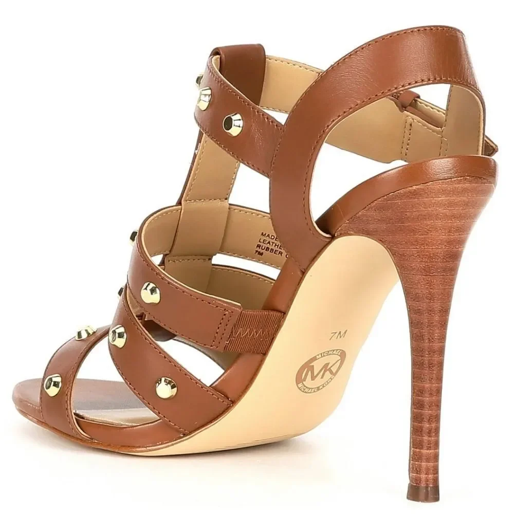 NWOB MICHAEL Michael Kors Jagger Studded Stiletto Sandal in Luggage